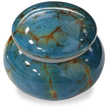GOIYZTTR Small Urn Mini Ceramic Urn - 5 cm Handmade Urn Exquisite Small Memorial Urn for Keepsake for Safe Storage of Ashes (Blue Ocean)