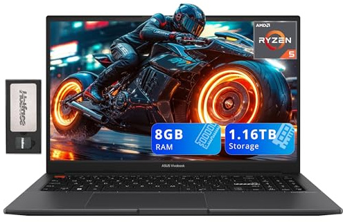 ASUS VivoBook S15 Ordinateur portable mince FHD 15,6, AMD Ryzen 5 5600H, 8 Go de RAM, 1,16 To de stockage (SSD 1 To + station d'accueil de 160 Go), carte graphique AMD Radeon, clavier rétroéclairé