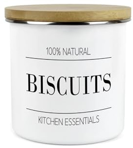 Purely Home Minimalist Kitchen Essentials Small Biscuits Storage Canister - Modern Black & White Decor - 1.2L Enamel Snacks/Food Storage Container