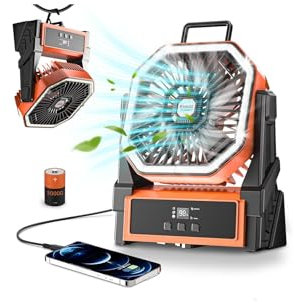 Kssvzz 30000mAh Ventilateur Camping, 4 Vitesses Silencieux Ventilateur USB avec LED, 270° Rotation Ventilateur Rechargeable, Ventilateur Batterie pour Voyager, Pique-nique, Randonnée