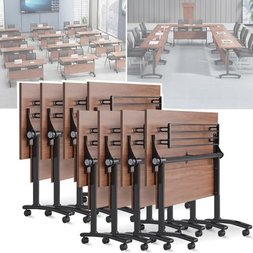 Klappbarer Konferenztisch, Großer Mobiler Schulungstisch Für 2-10 Personen, Moderner Klappbarer Konferenztisch Mit Leiserädern, Für Büro-Konferenzräume,Braun,8