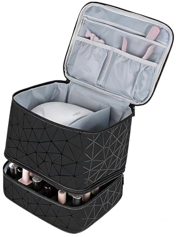 Nagelgeräte Aufbewahrungstasche, Doppelschicht Nagelkoffer mit 36 Fingertaschen & Vielseitigen Fächern, Wasserdichter PU-Leder Reiseorganizer für Nagellack, UV-Lampe und Nagelwerkzeuge