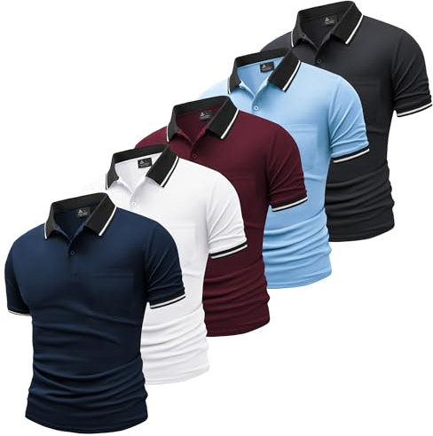 SwissWell 5er Pack Poloshirt Herren Kurzarm Atmungsaktiv Poloshirt Set Leichtes Golf Polohemd Polo T Shirt mit Brusttasche