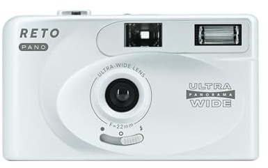 RETO PANO Appareil photo 35 mm – Objectif large 22 mm, panorama, commutation facile, modes cinématographiques, cache d'objectif, flash intégré, réutilisable (le film et la pile AAA ne sont pas inclus