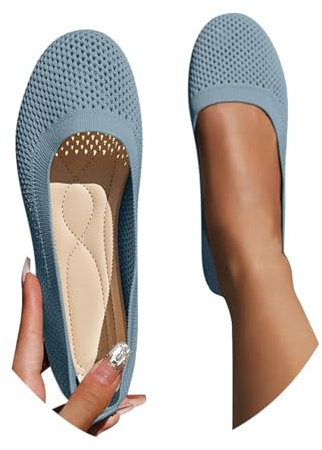 Famzuneu Damen Ballerinas Bequem Slip On Ballerina Schuhe Rutschfest Flache Stricken Sommerschuhe Trachtenschuhe Sommer Elegant Dirndl Schuhe Weiche Sportlich TanzschuheGrau43