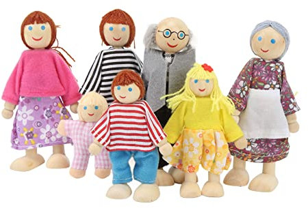 Puppenhaus aus Holz, Familie, GroßEltern, Eltern und 7 Puppen, Mini-Puppenhausfiguren-Set für Puppenhaus Im Maßstab 1:12, Ideal für Rollenspiele und Heimdekoration