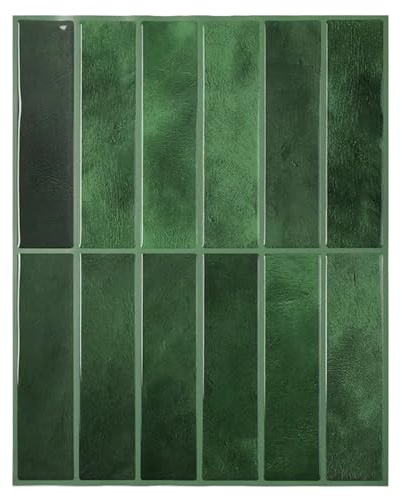 6 Sheets Green Peel and Stick on Wall Tiles, VEGCOO 3D Self Adhesive Wall Tiles Rectangle Peel and Stick Backsplash Tile for Kitchen Bathroom, 29 × 21 cm, Green