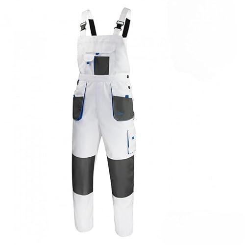 Luckyberg Herren Latzhose, Arbeitshose viel funktionale Taschen. Arbeitslatzhose Herren Größe: 44-62 (DE/NL/SE/PL, Numerisch, 60, Regular, Regular, Standard, Weiß)