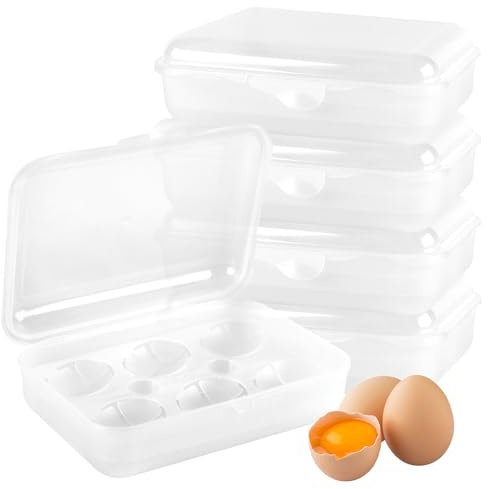CHUENKUK 5er Set Eierbox 6 Eier, Transparente Eieraufbewahrungsboxen, 20 x 13,5 x 7cm Kunststoff Eier Transportbox Eierbehälter für Kühlschrank, Vorratskammer