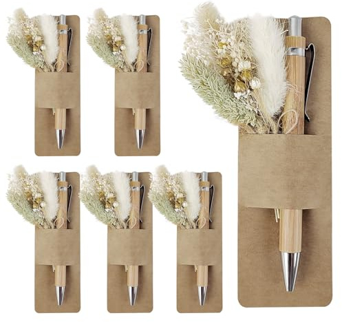 6 set di 6 regali di ringraziamento piccolo insegnante con cuore regali inclusi 6 penne a sfera in legno, incisione 6 veri bouquet di fiori secchi, 6 portapenne in carta, colleghi amici insegnanti