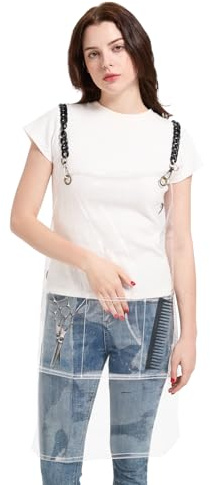 Delantal Transparente Peluqueria de TPU Impermeable para Hombre y Mujer | Delantales de Trabajo Salón con 3 Bolsillos y Tirantes Cruzados Ajustables para Uñas Cocina Pintura Barista, Restaurante
