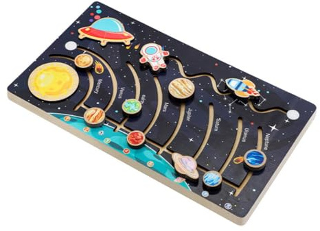 VICASKY Sonnensystem Puzzle Holzspielzeug Für Vorschulkinder Bewegliches Planetenrätsel Weltraumspielzeug Kognitives Lernspielzeug Für Kinder