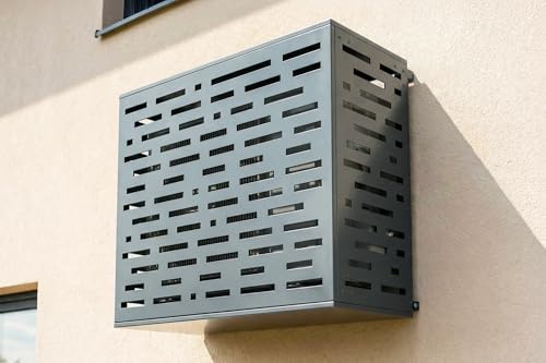 Casanoov Cache Climatisation Extérieur Amaro Arlberg Avec Face Inférieure Taille M 105 x 84 x 65 cm – Acier Gris Anthracite Motif Lignes – Protection Robuste Design Unité Extérieure Pompe À Chaleur