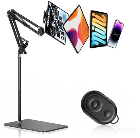Kidken Soporte de suelo para tableta, soporte para tablet con mando a distancia, base estable, giratorio 360°, soporte para tabletas Kindle, iPad, Galaxy tablets de 4,7 a 13 pulgadas, para casa, cama