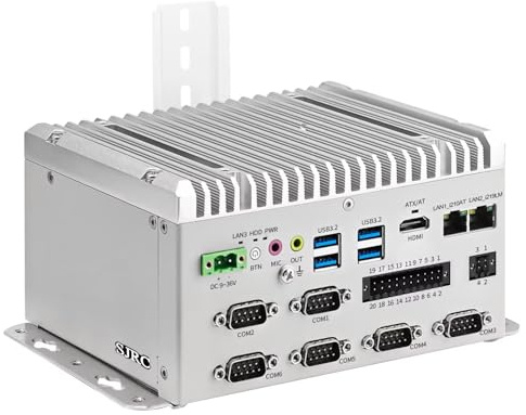 SJRC Mini PC Fanless J6412 Processor, Industrial DIN Rail PC 6 COM RS232/RS485/422 Port, Dual Gigabit RJ45 LAN, Opnsense Micro Desktop PC USB, 16-pin GPIO, Barebone NO RAM NO SSD