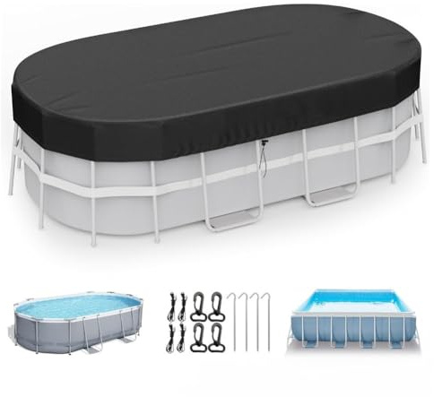 FUBESK Bâche rectangulaire pour piscines hors sol et ovales, matériau 420D, résistant aux intempéries, convient aux piscines de 2,1 x 3 m, 2,1 x 4 m, 2,4 x 4,3 m, 3 x 4,9 m, noir