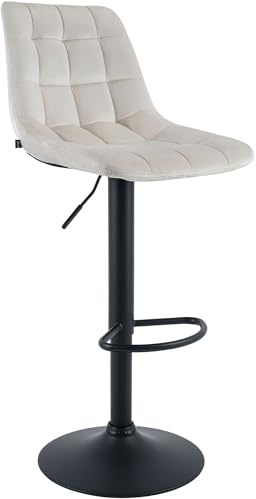 CLP Barhocker höhenverstellbar Mapun, Barstuhl 360° drehbar, gepolstert mit Metallgestell für Küche, Theke, Bar und Lounge, Farbe:Creme, Material:Samt