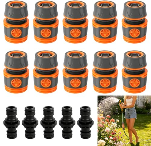 WDKXCN Schlauchverbinder, 15 Stück Gartenschlauch Kupplung, 1/2” auf 3/4” Adapter, Doppelstecker Gartenschlauch Schnellkupplung, Schlauchkupplung für Autowäsche und Gartenbewässerung