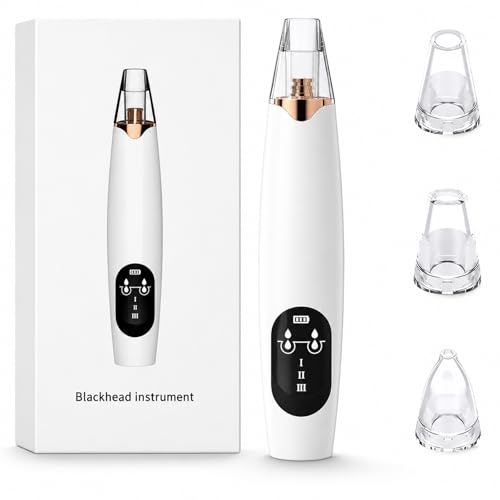 LuminaVerde Nettoyeur de pores visage doux contre les points noirs, aspirateur de pores 65 kPa, écran LED 3 modes, 6 embouts d’aspiration pour nez et imperfections, rechargeable USB avec support,