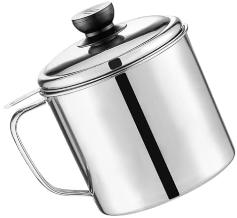 Générique Cuve Inox Huile d Olive 1 L en Acier Inoxydable avec Grand Récipient à Graisse et Couvercle, Pot Filtrant pour Huile Alimentaire pour Usage Cuisine Domicile