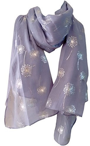 Dandelion Scarf Glitter Dandelions Flower Print Fashion Ladies Womens Classy Party Wrap (Lilac)