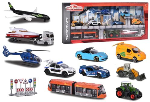 Majorette - Set 10 Pièces Découverte - Voitures Miniatures en Métal - Coffret 10 Véhicules avec Panneaux de Signalisation - 212058590