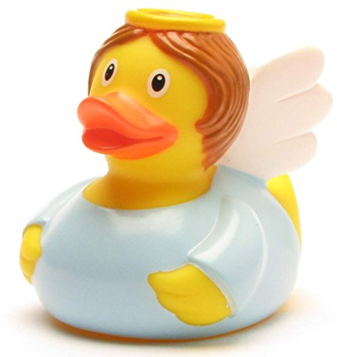 Badeente Engel hellblau I Quietscheente I L: 8 cm I inkl. Badeenten-Schlüsselanhänger im Set I Geschenk Weihnachten I Geschenk Gläubige