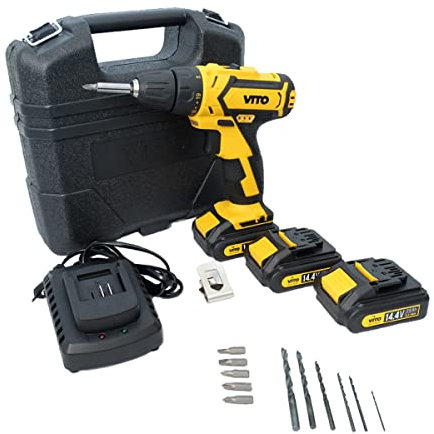 Taladro atornillador SS inalámbrico Vito 14,4 V 3 baterías litio 2.0 ah Cargador rápido LED indicador de carga