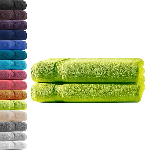 2X Duschtuch | Apfelgrün | 100% Baumwolle Frottier | Oeko-TEX® Standard 100 | Premium Qualität 500 g/m²