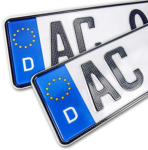 schildEVO 2 Carbon Kfz Kennzeichen | 520 x 110 mm | OFFIZIELL amtliche Nummernschilder | DIN-Zertifiziert – EU Wunschkennzeichen mit individueller Prägung | Autokennzeichen