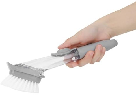 Brosse à Vaisselle avec Distributeur de Savon, Brosse à Vaisselle avec Manche, Brosse Vaisselle avec Reservoir, Brosse de Nettoyage avec 3 têtes interchangeables en éponge pour Casserole
