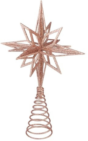 11 Inch Rose Gold Christmas Tree Topper Star, Glittered Metal Treetop Ornament for Holiday Tree Decoration, Ideal for Christmas Tree Ornament