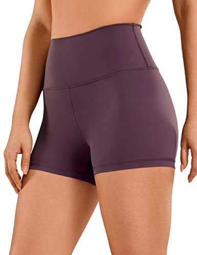 CRZ YOGA Mujer Naked Feeling Pantalones Cortos Deportivos Cintura Alta Yoga Ciclismo Fitness Mallas Cortas - 7cm Violeta Claro 38