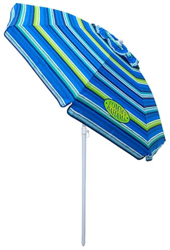 Tommy Bahama Sombrilla de playa inclinable UPF 50+ de 1,82 m con ventilación, rayas verdes y azules