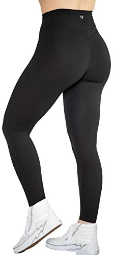 TomTiger Yogahose für Damen, hohe Taille, Workout-Leggings für Damen, Po-Push-Up, Bauchkontrolle, Booty-Leggings, Schwarz, Größe M