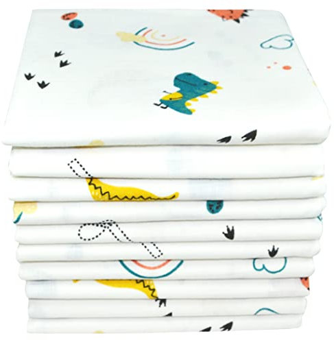 M.M.C. Mulltücher mit Tier Motiven 10er Pack| Spucktücher Baby | Stoffwindeln 70x80 | Mullwindeln | Öko-Tex (10 Dinos)