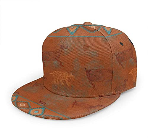 Oaieltj Unisex Baseball Cap Erwachsene Teens Adjustable Snapback Flat Brim Baseball Cap Cool Hip Hop Hat, Red Western Southwest Canyons Petroglyph, One size