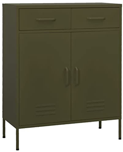 vidaXL Lagerschrank Sideboard Kommode Anrichte Stahlschrank Schrank Beistellschrank Mehrzweckschrank Bücherschrank Standschrank Olivgrün 80x35x101,5cm Stahl