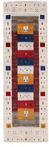 carpetfine Wollteppich Gabbeh Soni Läufer Multicolor 60x180 cm | Moderner Teppich für Wohn- und Schlafzimmer