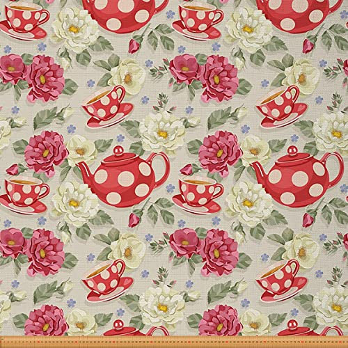 Loussiesd Klassischer Blumenstoff Meterware Aquarell Royal Teatime Rosen Thema Polsterstoff für Stühle und Heimwerkerprojekte Vintage dekorativer wasserdichter Stoff 920x150cm
