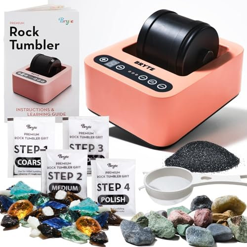 BRYTE Rock Tumbler – 3 vitesses de polissage et double injection – Moteur de qualité supérieure auto-refroidissant – Compact, durable et facile à utiliser | Kit de polisseuse de roche de qualité