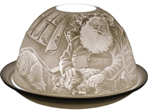 Cello Teelichthalter aus Porzellan, mit Weihnachtsmann und Hund, mit 3D-Bild oder liebevoller Botschaft Geeignet für die Verwendung mit duftenden und geruchlosen Teelichtern.