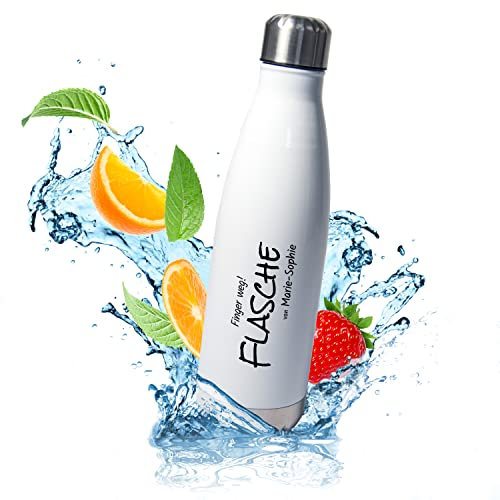Edelstahl Trinkflasche Finger weg! Personalisiert mit Namen – 500ml Thermoflasche Isolierflasche | Geschenke für Frauen & Männer | Sport Büro Weihnachten Geburtstag Schule Uni (Flasche)
