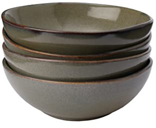 URBANARA Juego de 4 cuencos Capela – 4,5 x 22,5 cm, verde oliva, 100 % piedra, loza, juego de 4 platos, para camping, exteriores, vajilla de picnic