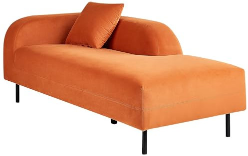 Beliani Chaiselongue Samt orange linksseitig mit Kissen Retro Stil Metallgestell Le Crau