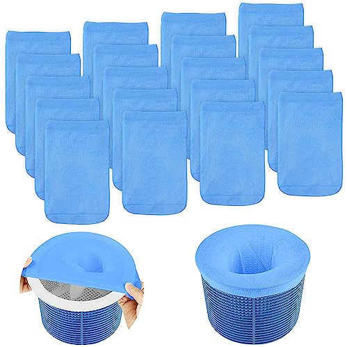 OFFCUP Skimmer Socken, 20pcs Skimmer Filter Netz, Filter Skimmer Pool, Skimmer Schwimmbadzubehör Für Oberflächenskimmer, Skimmerkorb Netz Nylon Entfernt Schlacken Blätter(Blau)