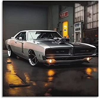 HALOUB Sportauto-Poster für Dodge Charger RT 1969 Rennauto Hyper Car Dekorative Malerei Leinwand Wand & Kunstbild Druck Familie Schlafzimmer Dekor 40 x 40 cm