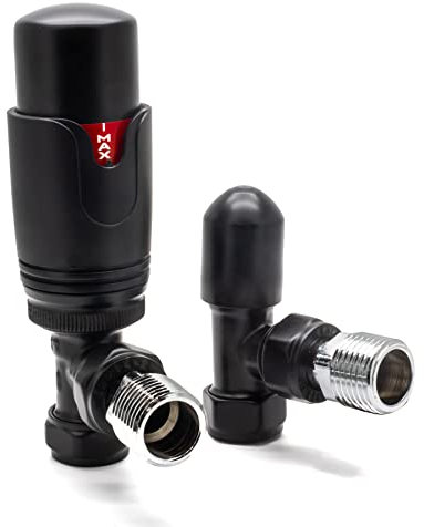 Adept Technology TRV c/w Lockshield and Modern Valves Head Kit (15mm x 1/2) - Angled, Matte Black