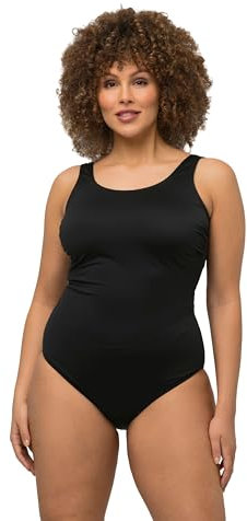 Ulla Popken Damen, extraweiches Futter, seitliche Raffung Badeanzug, Schwarz, 58-60