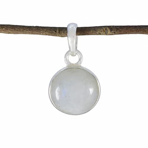 Echte Edelsteine, runder Cabochon-Regenbogen-Mondstein-Anhänger – 925er Silber, weißer Regenbogen-Mondstein, echte Edelsteine, schönes Schmuckgeschenk für Großmutter